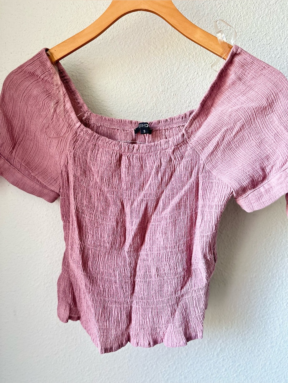 Papermoon Textured Square-Neck Blouse in Dusty Rose